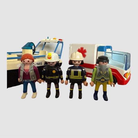 Vintage 1990's Playmobil 4 Figures Firemen First Aid & Customs Boat Ambulance - Picture 4 of 12